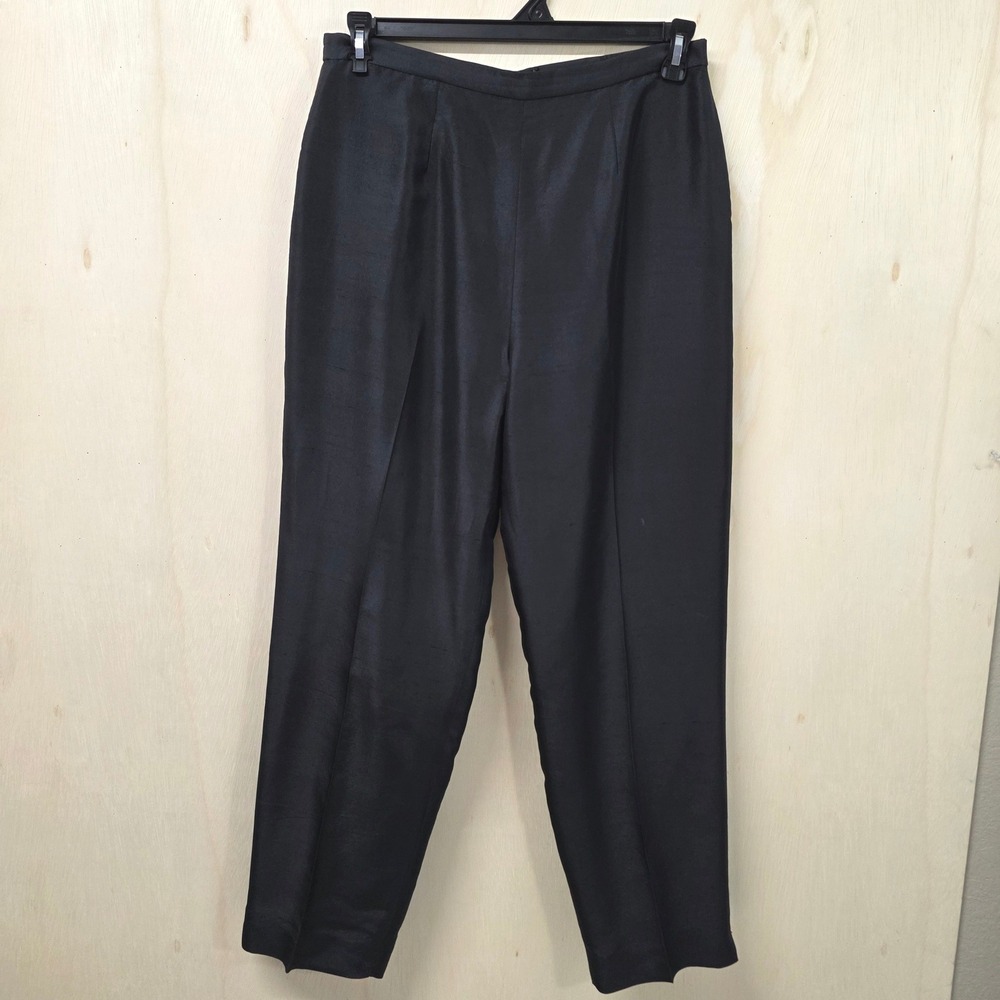 Vintage 100% Silk Black Tapered Leg Dress Pants High Waist Size 12